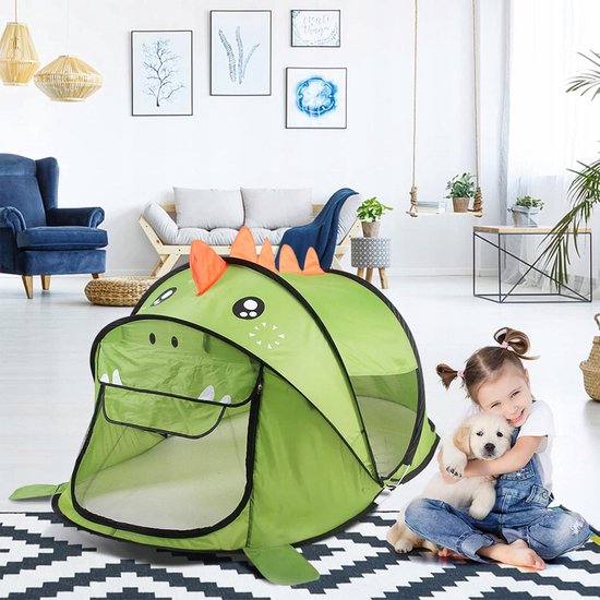 Groene Dinosaurus Opvouwbare Tent - 185*100*85cm - Privéruimte voor Kinderen - Pop-up - met Gaasvenster en Opbergzak - Ideaal Cadeau van Merkloos