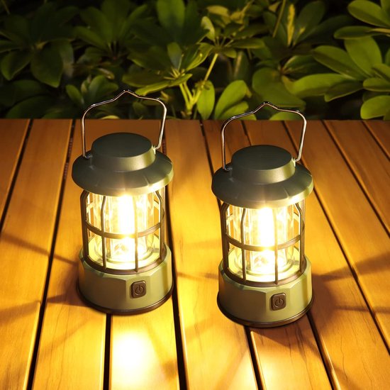 Groene kampeerlampen op batterijen, 2-pack, dimbaar, draagbaar, IPX4 waterdicht, geschikt voor kamperen, stroomuitval en noodgevallen. van Merkloos