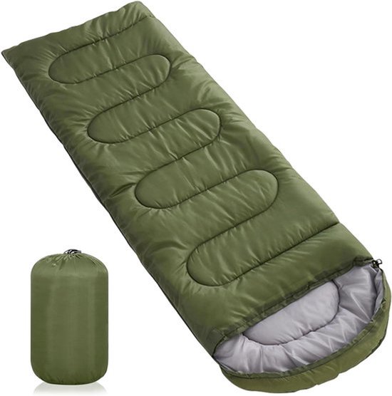 Groene Slaapzak 16 kg Comfortabel extra ruim 220x85 cm - Geschikt voor Volwassenen 3-seizoenen Waterdicht - Met compressiezak - Draagbaar en lichtgewicht