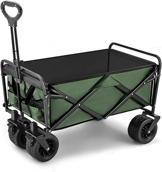 Grote bolderkar - Opvouwbare kar - Buitenactiviteiten vervoeren - All-terrain wielen - 150L capaciteit - Groen