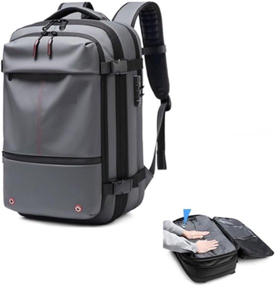 Grote Capaciteit Rugzak - Reis Rugzak - Multifunctioneel Gebruik - Waterdicht Anti-diefstal - 60L Compressie - Zwart Grijs
