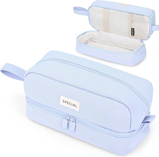 Grote esthetische etui voor meisjes en vrouwen - Organiser voor school en kantoor - Multifunctioneel in blauw van KALIDI