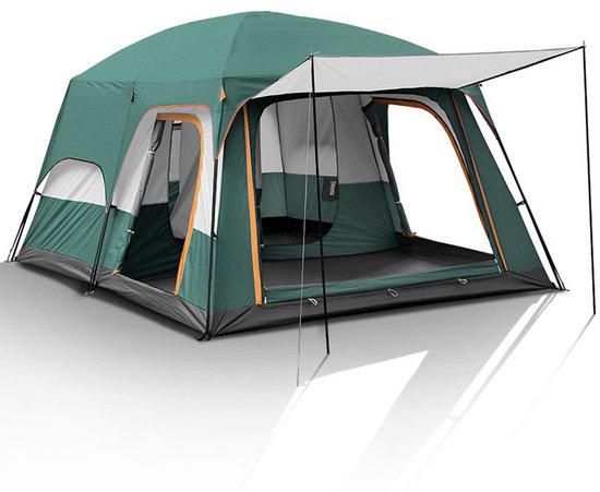 Grote Familie Camping Tent voor 8–12 Personen, 2 Slaapruimtes met Woonruimte, Waterdichte Dubbele Tent, Eenvoudig Op te Zetten, 430×305×200 cm, Donkergroen van Outsunny