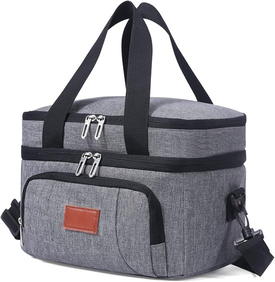 Grote geïsoleerde koeltas 20 liter - herbruikbaar lunchbox met lekvrije binnenkant - geschikt voor werk, school, picknick en buitenactiviteiten - grijs
