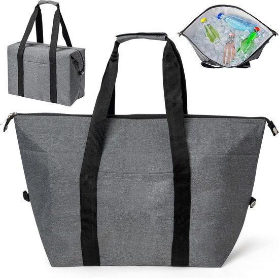 Grote Geïsoleerde Koeltas - Opvouwbare Boodschappentas 30L - Waterdicht PEVA Materiaal - Lekkagevrij Thermisch Ontwerp - 30 Liter Capaciteit Grijs - 1 Stuk Set - Voor Strand Reizen Picknick Winkelen
