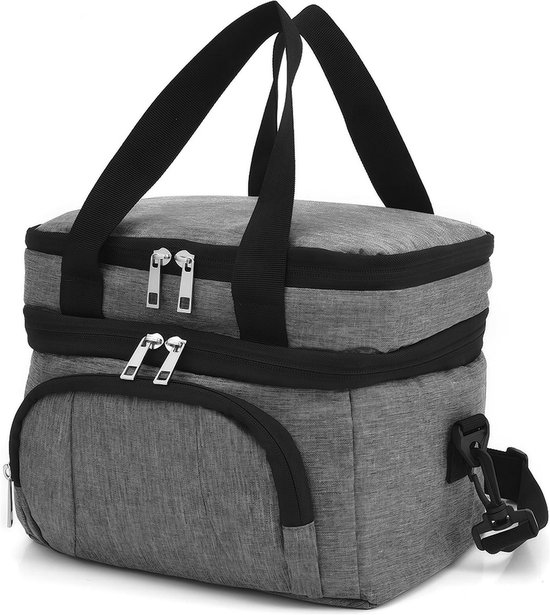 Grote Geïsoleerde Lunchtas (12L) - Koelt tot 12 Uur - Geschikt voor Werk & School - Waterdicht Binnenmateriaal - Grijs van Merkloos