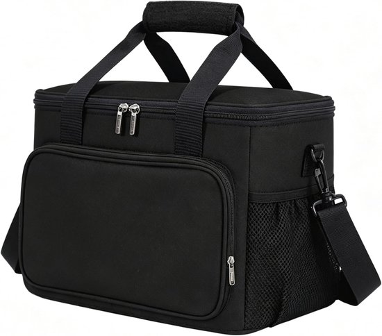 Grote Geïsoleerde Lunchtas - Lekkagevrije Koeltas 15 Liter - Waterdicht Thermisch Vak Voor Vers Voedsel - Verstevigde Draaghandvatten Voor Werk En Picknick - Zwart Nylon Materiaal 15L Capaciteit - Set Met 1 Ruime Maaltijdtas