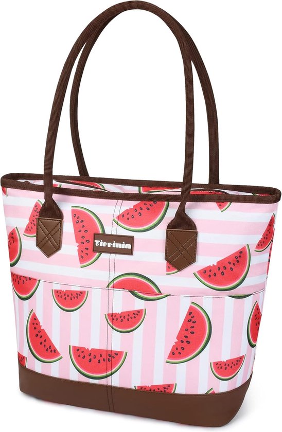 Grote geïsoleerde lunchtas voor dames, waterdichte lekvrije koeltas met ritssluiting voor werk, strand, boodschappentassen voor volwassenen voor diepvriesproducten, roze meloen van Tirrinia