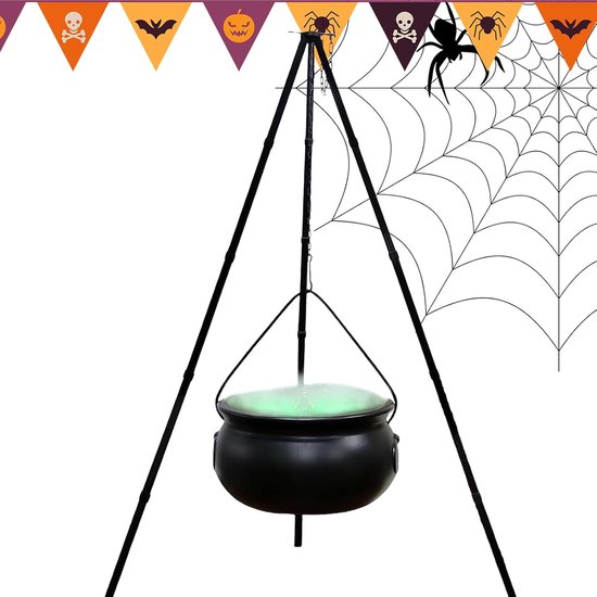 Grote Heksenketel - Decoratie Ketel - Halloween Versiering - Met Licht Statief - 90 cm Hoog - Zwart