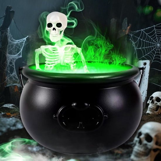 Grote Heksenketel met LED-verneveling en Beweegbaar Skelet voor Halloween Decoratie | Outdoor & Indoor Misteffect