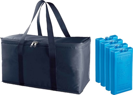 Grote isolatie koeltas blauw 39 x 22 x 19 cm met 4x stuks blauwe koelelementen van Summit.