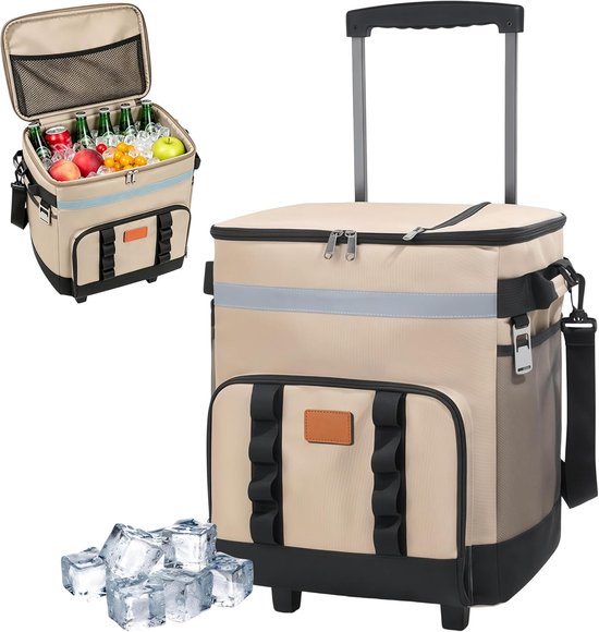 Grote koelbox - Trolley koeltas - Outdoor avonturen - Met wieltjes - 40 liter - Kaki