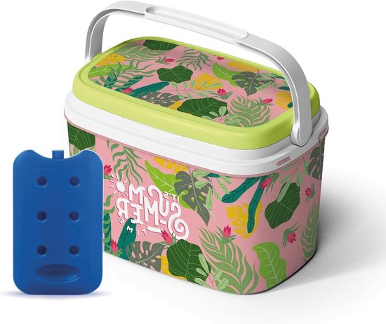 Grote koelbox - Voedsel vriezer - Eten koel houden - Met 3 ijs packs - 6 Liter - Roze Tropisch