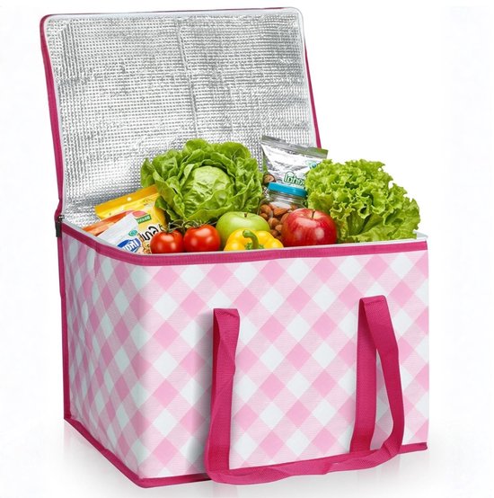 Grote Koeltas 40 Liter - XL Geïsoleerde Boodschappentas - Klassiek Geblokt Patroon (Gingham) - Opvouwbaar - Voor Picknick, Strand & Camping van Merkloos