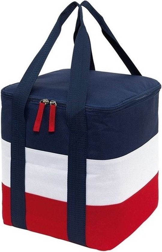 Grote koeltas blauw/wit/rood met hengsels - 17 liter - Koeltassen voor onderweg/op het strand van Kisag