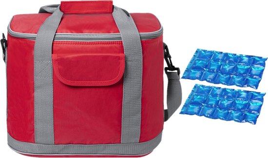 Grote koeltas draagtas/schoudertas rood met 2 stuks flexibele koelelementen 22 liter van SportX