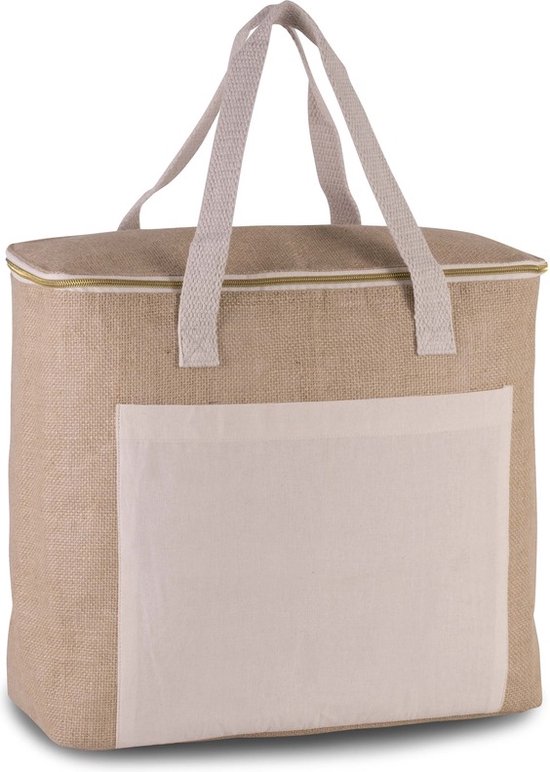 Grote koeltas jute/canvas 38 x 32 x 16 cm - 20 liter - Koeltassen voor onderweg/op het strand van Benson