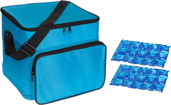 Grote koeltas licht blauw met 2 stuks flexibele koelelementen 21 liter van Lifewit