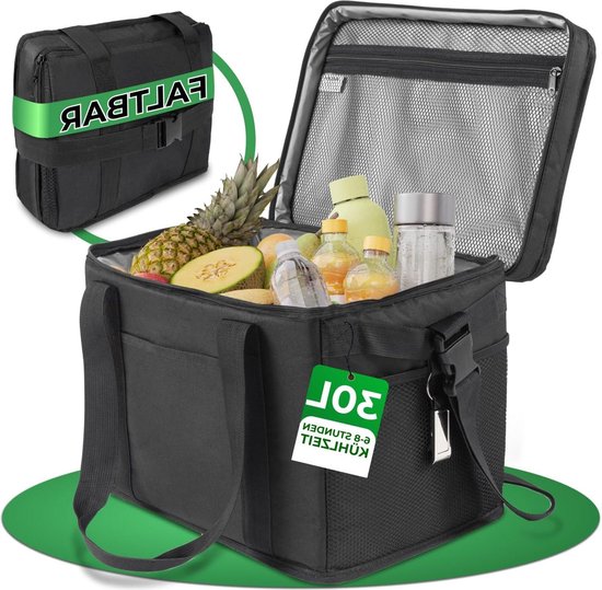 Grote koeltas met lekvrije isolatie - 30 liter opvouwbaar - winkelen en picknicken - boodschappentas thermotas - picknicktas koelbox van Merkloos