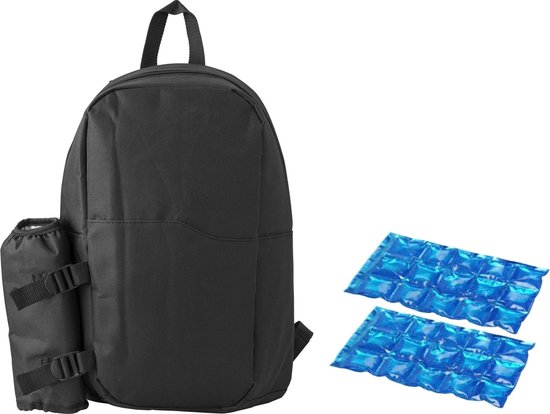 Grote koeltas rugtas/rugzak zwart met 2 stuks flexibele koelelementen 18 liter van Sporthuisje