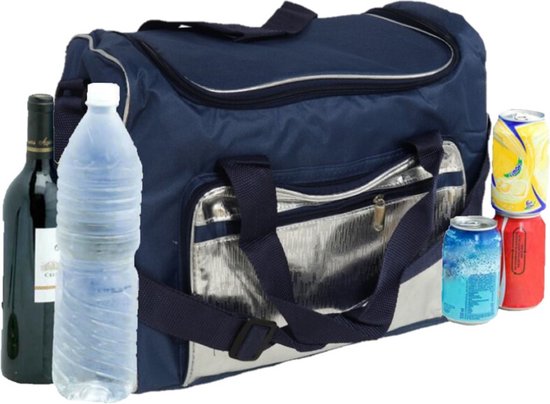 Grote koeltas schoudertas blauw/zilver 36 x 22 x 30 cm 21 liter - Koeltassen van Benson
