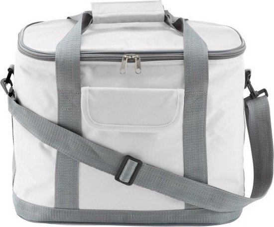 Grote koeltas XL wit/grijs met verstelbare band - 17 liter - Koeltassen voor onderweg/op het strand van Merkloos