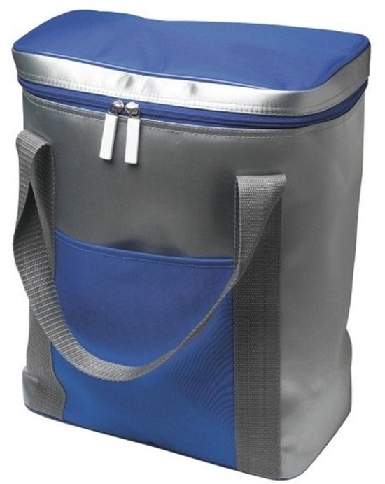 Grote koeltas zilver/blauw - 15 liter - met hengsels - ideaal voor strand en picknick van Lifetime Gardens
