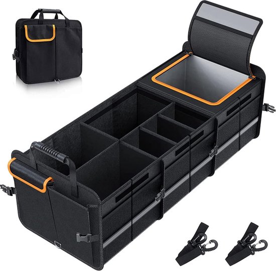 Grote kofferbakorganizer met ingebouwde lekvrije koeltas, opvouwbare kofferbakorganizer met meerdere compartimenten, verstelbare handgrepen voor auto, SUV, vrachtwagen, bestelwagen van Lifewit