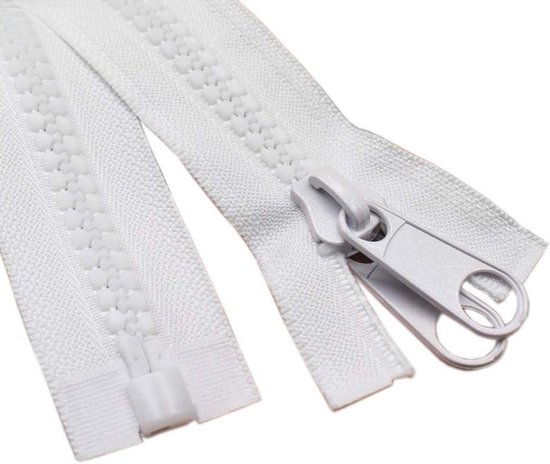 Grote Kunststof Ritssluiting - Deelbare Rits - Tent Reparatie - Dubbele Schuiver - 213 cm - Wit