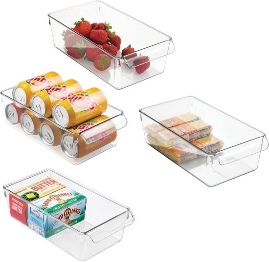 Grote opbergdoos met handvat - ideaal voor keukenopberging, in de keukenkast of als koelbox - 4 stuks, transparant van Madesmart