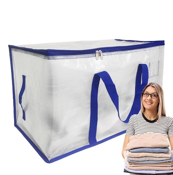 Grote Opbergzakken - Verhuisdozen Tassen - Spullen Opslaan - Waterdicht Met Rits - 60x40x30 cm - Blauw