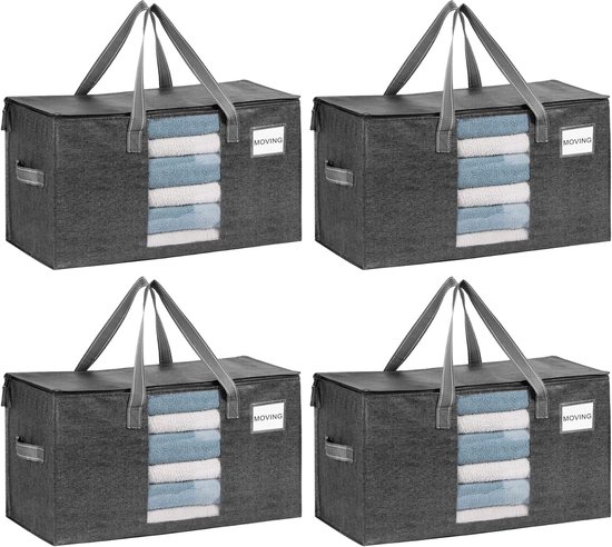 Grote opbergzakken - Verhuiszakken - Opbergen beddengoed - Staan rechtop - 4 stuks 757L - Grijs