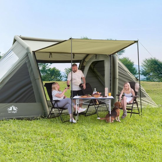 Grote Opblaasbare Tunnel Tent voor 6-8 Personen: Waterdicht en Winterbestendig voor Kamperen en Glamping met 2 Cabines en Snelle Opzet