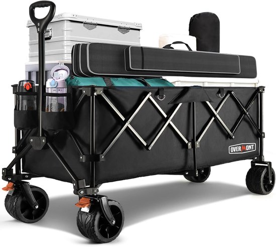 Grote Opvouwbare Festival Trolley - All-Terrain Brede Wielen en Rem - Heavy Duty Kar tot 200KG - Met Verstelbare Handvat & Cover Tas - Ideaal voor Strand, Camping en Tuin van LifeGoods