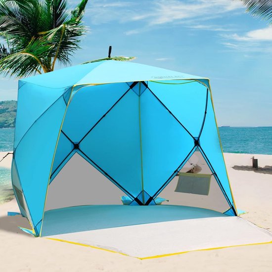 Grote Pop-up Strandtent voor 4 Personen - UPF50+ Zonwering, Waterdicht & Winddicht van Merkloos