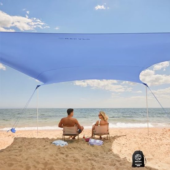 Grote Strandtent Zonnescherm 9 x 10 FT met Verlengde Stangen en Zandzakken - Ideaal voor Familievakanties en Camping van SUN NINJA