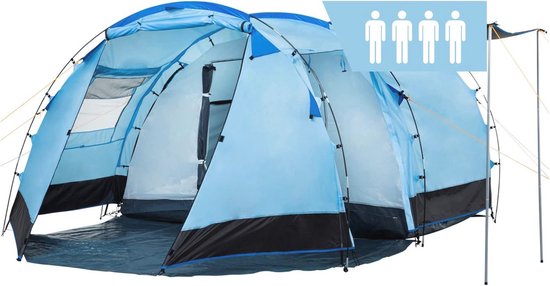 Grote tunneltent voor 4 personen met 2 ingangen en luifel, waterdicht, ideale familietent voor kamperen van Merkloos