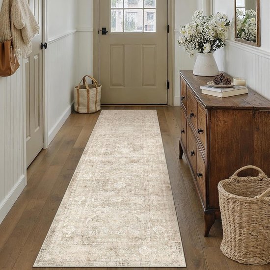 Grote Wasbare Beige Salonvloerbedekking 200x300 cm, Ideaal voor Keuken, Kantoor en Speelkamer, Machinewasbaar en Kort Haar Design