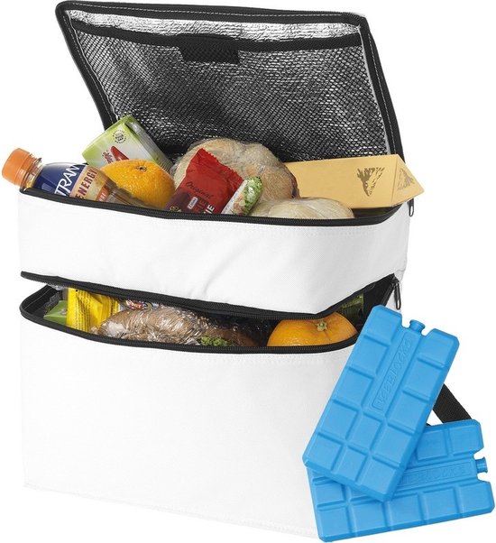 Grote witte koeltas met 6x koelelementen set van Merkloos