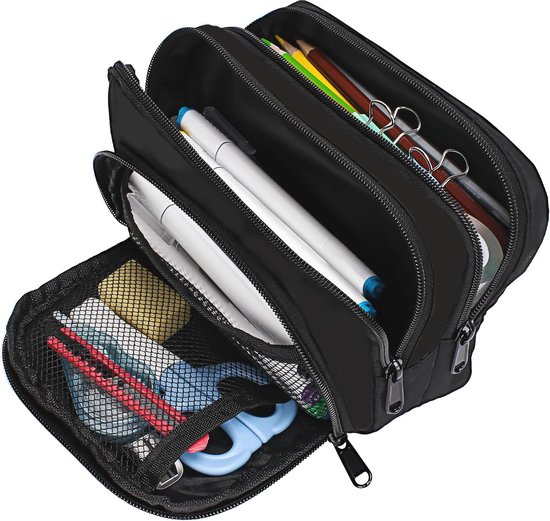 Grote Zwarte Pennenetui met 3 Compartimenten voor School en Kantoor van EASTPAK