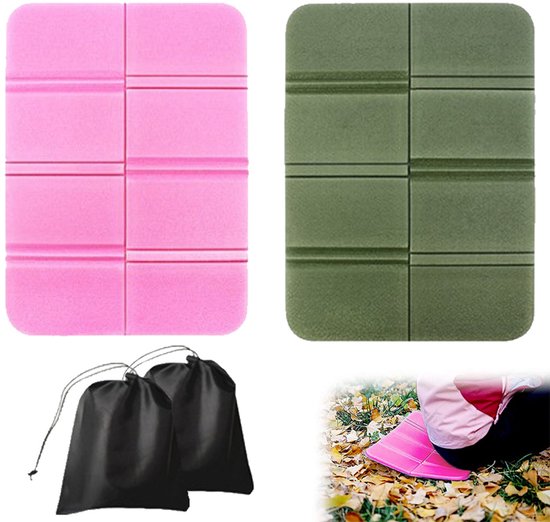 Gsedaox-Zitmatje-2 stuks-Opvouwbaar-Isolerend-Waterdicht-Kampeer zitmatje-Wandel zitmatje-Outdoor zitkussen-38.9x28 cm-Roze, Legergroen
