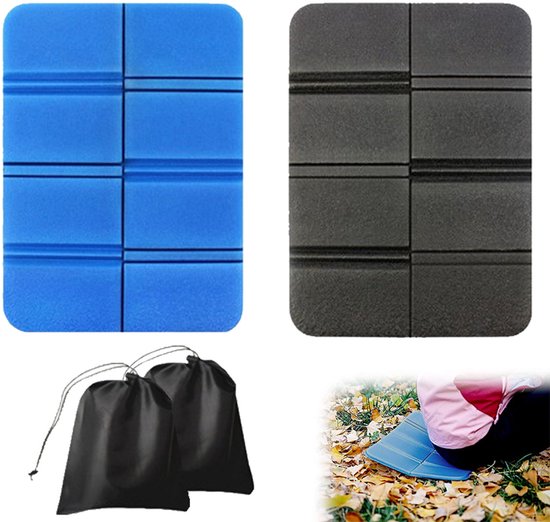 Gsedaox-Zitmatje-2 stuks-Opvouwbaar-Isolerend-Waterdicht-Kampeer zitmatje-Wandel zitmatje-Outdoor zitkussen-wandelen kamperen-38.9x 28cm-Blauw, Zwart