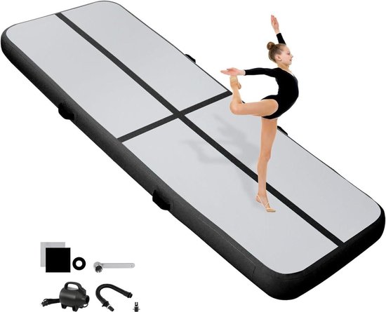 Gymnastiekmat Opblaasbaar - Sportmat Airtrack - Fitness Thuisgebruik - Verbeterde Luchtdichtheid - 3 x 1.5 meter - Zwart