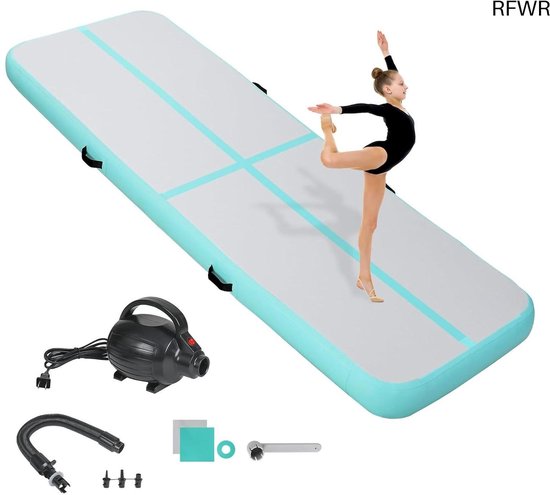Gymnastiekmat - Opblaasbare sportmat - Fitness training - Dubbelzijdig materiaal - 300 x 100 x 10 CM - Groen