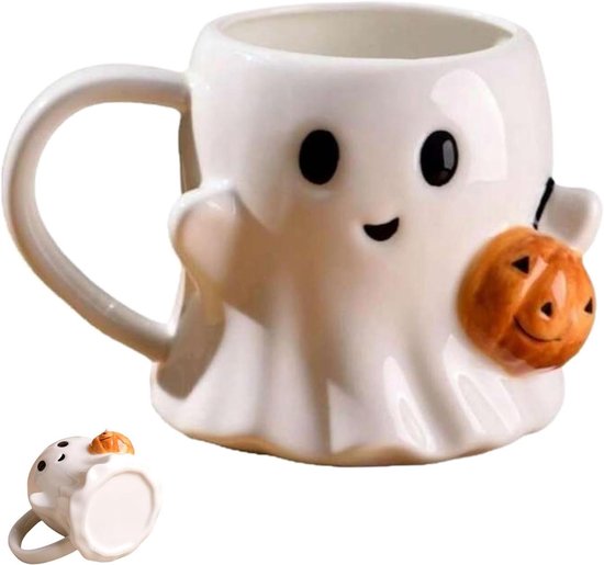 Halloween Mok - Keramische Beker - Thee Drinken - Spook Patroon - 600 ml - Enkel kenmerk