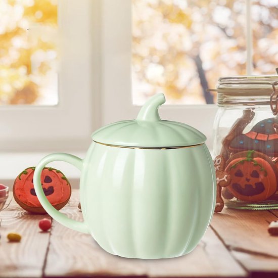 Halloween pompoenbeker met deksel | keramische mok voor feest | temperatuurbestendige pompoen keramische mok voor koude en warme dranken werkplek woonkamer slaapkamer thuis reizen