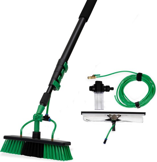 Hammersmith AquaClean DELUXE - bezem met wateraansluiting incl. 4,6 m telescoopsteel - waterbezem - hogedrukreiniger compatibel met conventionele tuinslangen van Hammersmith