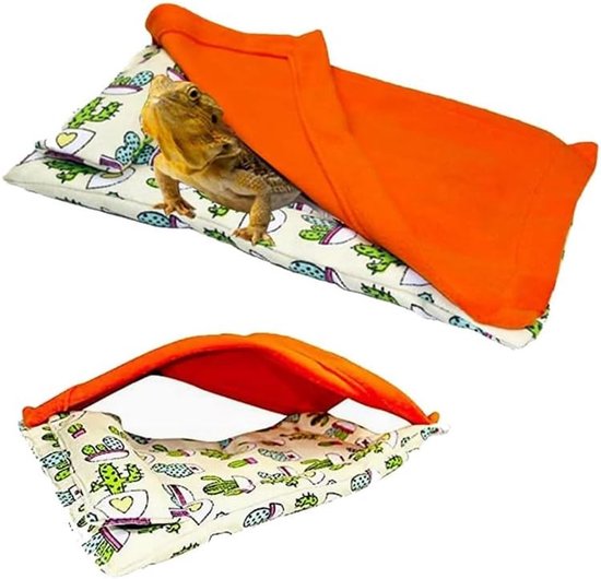Hammock Slaapzak Set voor Baardagaam - Hangbed met Kussen en Deken, Warm Hiding Habitat voor Baardagaam, Leguaan en Kleine Huisdieren (Beige + Oranje)