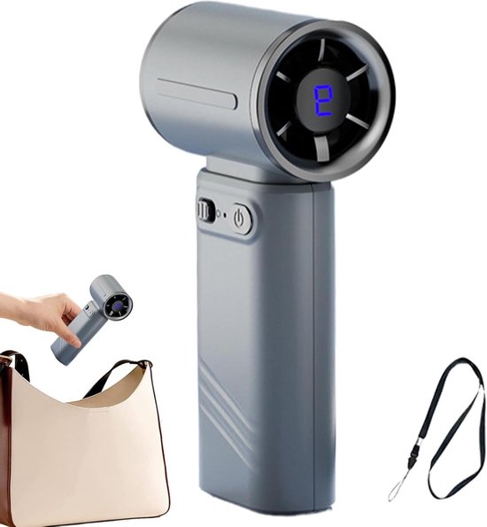 Hand Ventilator - Persoonlijke Cooler - Reizen Kamperen - Digitaal Display - 127x6cm - Grijs