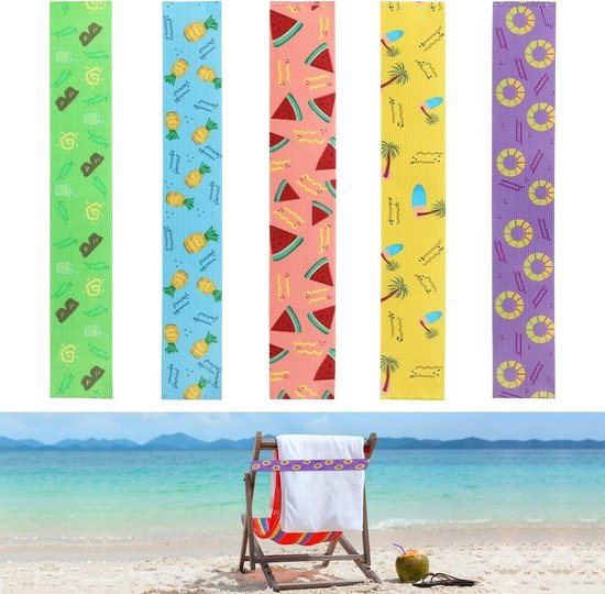 Handdoekbanden voor Strand en Zonnebedden - Kleurig - 40 cm x 5 cm - Winddichte Bandjes voor Ligstoelen - Voor Zwembad en Strand